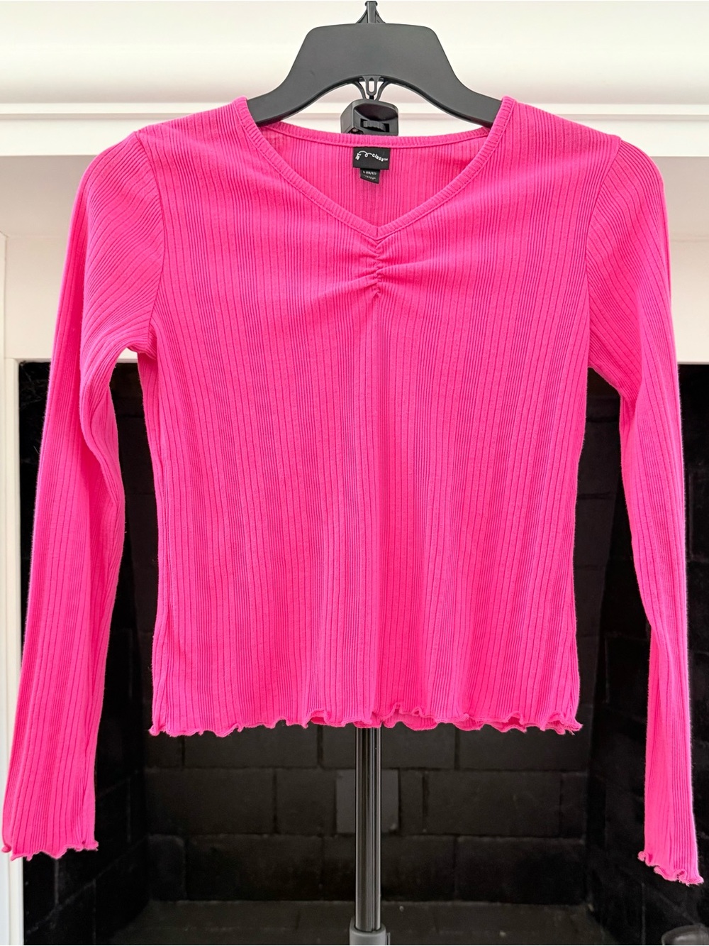art class Hot Pink Ribbed V-Neck Long Sleeve Top- Girls 10/12